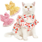 Καλοκαιρινή νέα φούστα με μανίκια ιπτάμενη γάτα παπιγιόν ρούχα για κατοικίδια Teddy Bichon φόρεμα για κουτάβι με δαντέλα κοστούμι με αγκράφα