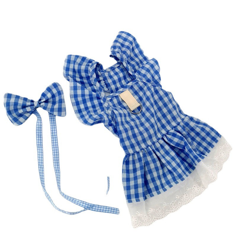 Καλοκαιρινή νέα φούστα με μανίκια ιπτάμενη γάτα παπιγιόν ρούχα για κατοικίδια Teddy Bichon φόρεμα για κουτάβι με δαντέλα κοστούμι με αγκράφα