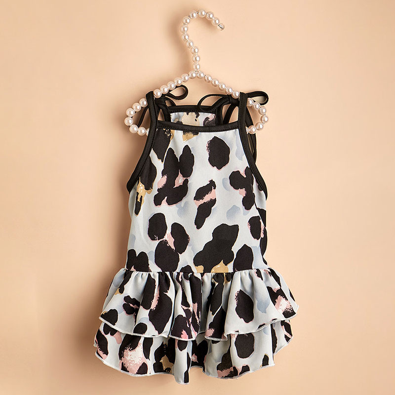 Καλοκαιρινό νέο φόρεμα για κατοικίδια με στάμπα με λεοπάρ φούστα μόδα χαριτωμένα ρούχα για γάτες Κατάλληλα για μικρομεσαία ρούχα για κατοικίδια γάτας