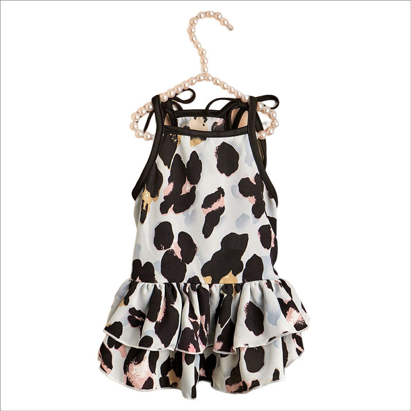 Καλοκαιρινό νέο φόρεμα για κατοικίδια με στάμπα με λεοπάρ φούστα μόδα χαριτωμένα ρούχα για γάτες Κατάλληλα για μικρομεσαία ρούχα για κατοικίδια γάτας