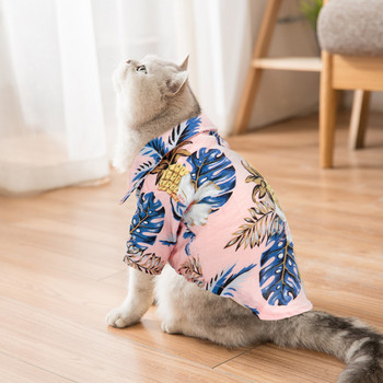 Πουκάμισο για κατοικίδια Ρούχα Ανοιξιάτικο Καλοκαίρι Παραλία με στάμπα μπλουζάκι γάτας Γιλέκο Floral Cats Σκυλιά T-shirt Παλτό για κουτάβι Στολή για κατοικίδια