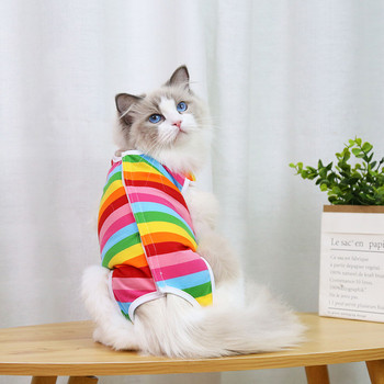 Ρούχα αποκατάστασης κατοικίδιων γατών μετά από χειρουργική επέμβαση Ρούχα χαριτωμένα Rainbow Stripes Φρούτα κατοικίδια κουτάβια γατάκια Φυσιολογικά ρούχα