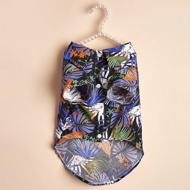 Kisállatruhák Élénk megjelenés, pálmalevél nyomdanyomó csat Nyári ruhák Menő strandstílusú kutyamacska ing nyárra