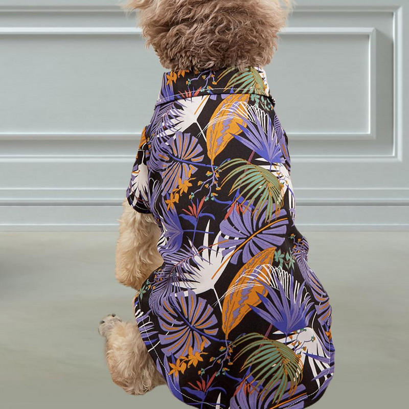Kisállatruhák Élénk megjelenés, pálmalevél nyomdanyomó csat Nyári ruhák Menő strandstílusú kutyamacska ing nyárra