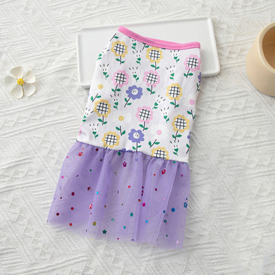 Vasaras salda multfilma, apdrukāta mājdzīvnieku suņu kleita Jauka čivavas princeses sieta svārki mājdzīvnieku kleita maziem un vidējiem suņiem kāzu kleitām