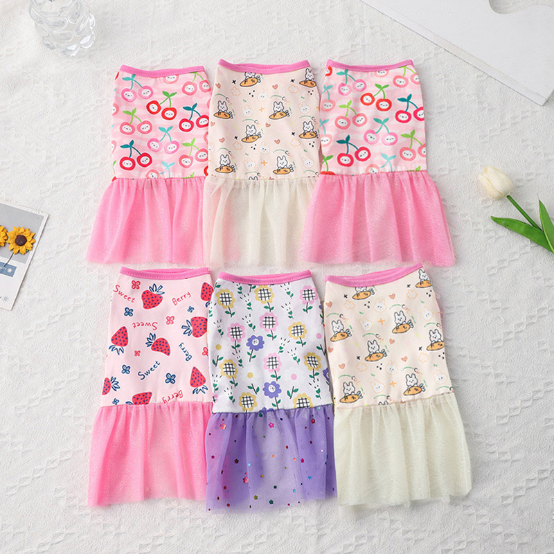 Vasaras salda multfilma, apdrukāta mājdzīvnieku suņu kleita Jauka čivavas princeses sieta svārki mājdzīvnieku kleita maziem un vidējiem suņiem kāzu kleitām