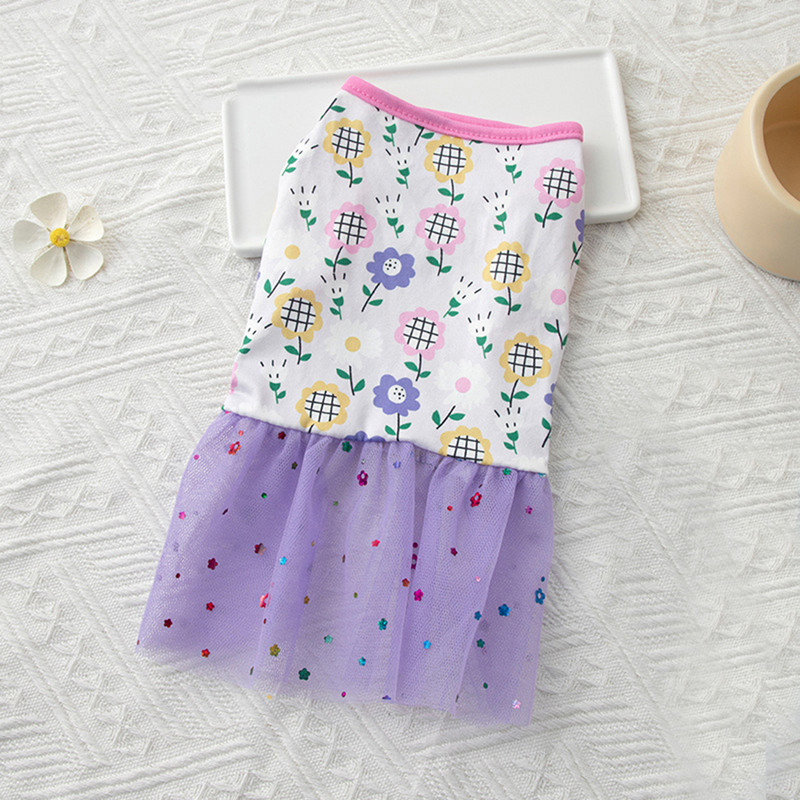 Vasaras salda multfilma, apdrukāta mājdzīvnieku suņu kleita Jauka čivavas princeses sieta svārki mājdzīvnieku kleita maziem un vidējiem suņiem kāzu kleitām