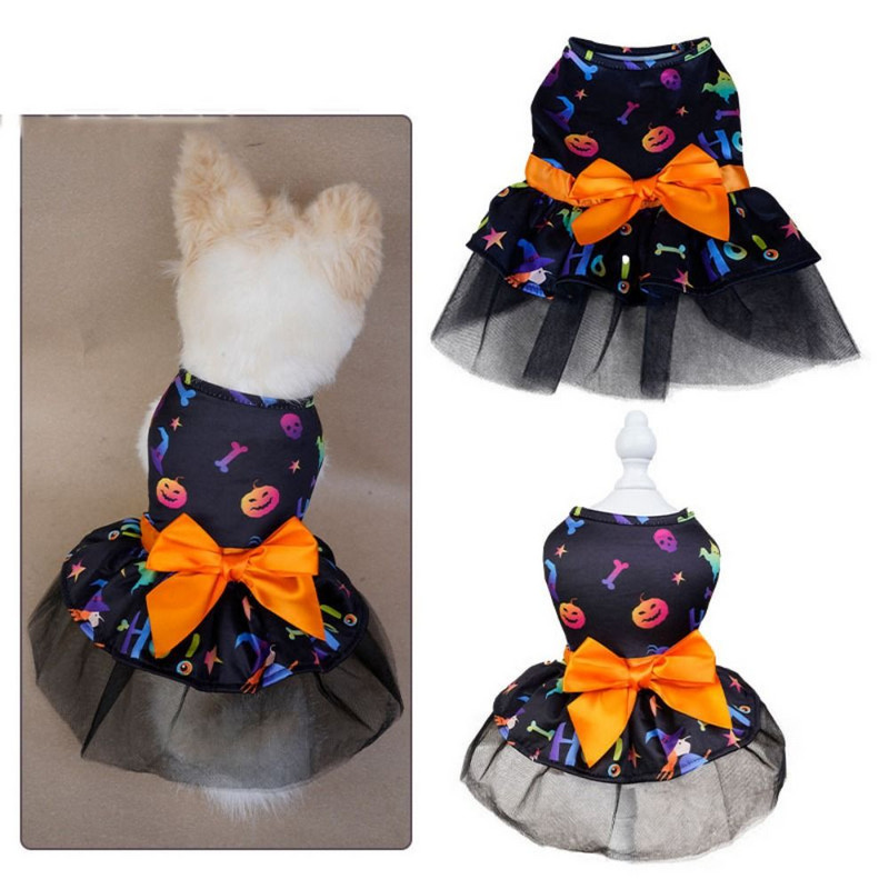 Poliestera Helovīna suņu apģērbi Mājdzīvnieku tērpi Galvaskausa/ķirbja raksts Elpojošs suns Sikspārņu kleita Mīksta suns Ķirbju kleita Helovīna