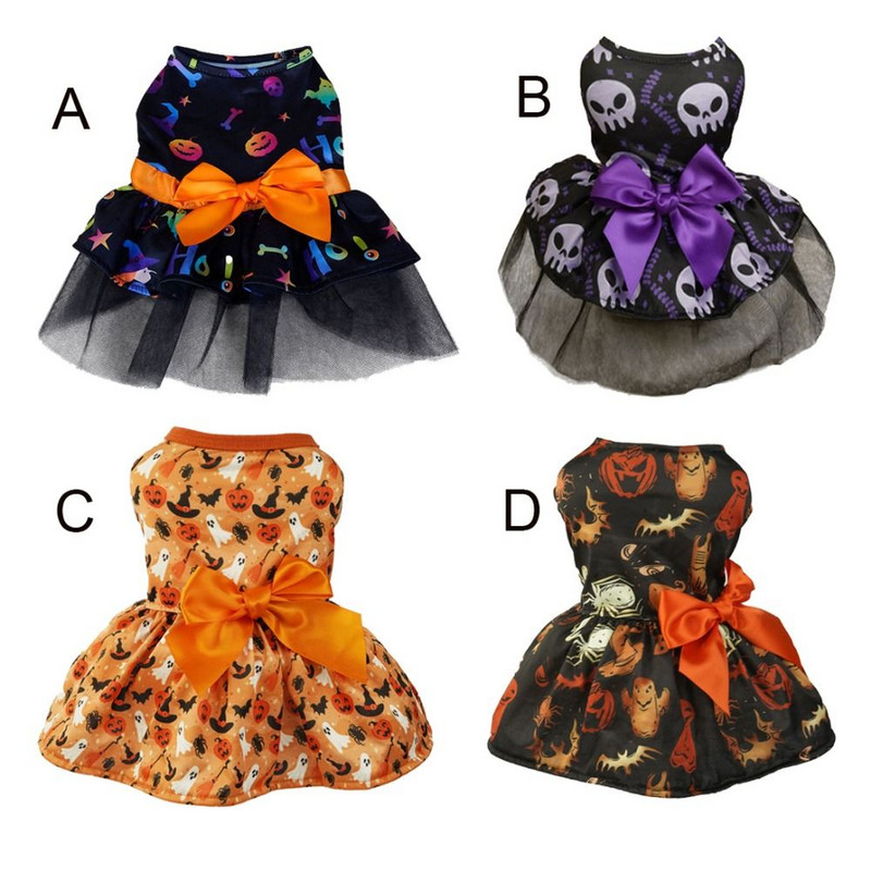 Poliestera Helovīna suņu apģērbi Mājdzīvnieku tērpi Galvaskausa/ķirbja raksts Elpojošs suns Sikspārņu kleita Mīksta suns Ķirbju kleita Helovīna
