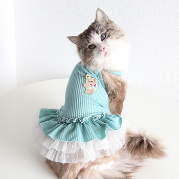 Υπέροχο φόρεμα πριγκίπισσας Μικρά σκυλιά Yorkie δαντέλα φούστα από τούλι Puppy sundress Bear σχέδιο γιλέκο σκύλου Φόρεμα καλοκαιρινά ρούχα για γάτες
