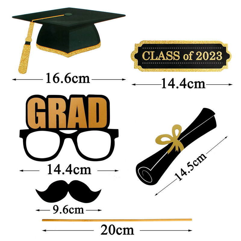 28db Class Of 2023 Paper Photo Booth kellékek Ballagási parti díszek Photobooth Bachelor Cap Grad Diplomát szerzett