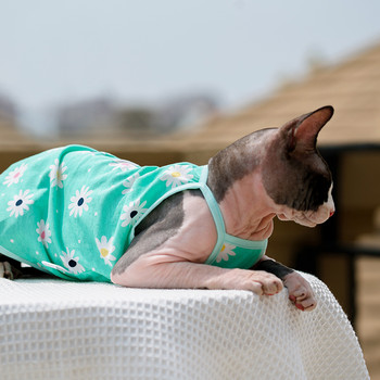 Ρούχα για γάτες Sphnx Σφίγγα φρέσκο πράσινο βαμβακερό γιλέκο Μαλακό χαριτωμένο αμάνικο πουκάμισο Γατάκια Παλτό Αναπνεύσιμο Devon Rex Soft Clothing