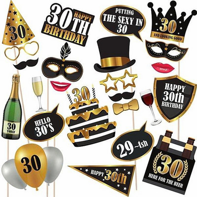 Chicinlife 1 set 30-a 50-a 60-a Recuzită pentru cabină foto Bărbat Femeie Decor petrecere de naștere Adult 30 de ani Recuzită amuzantă