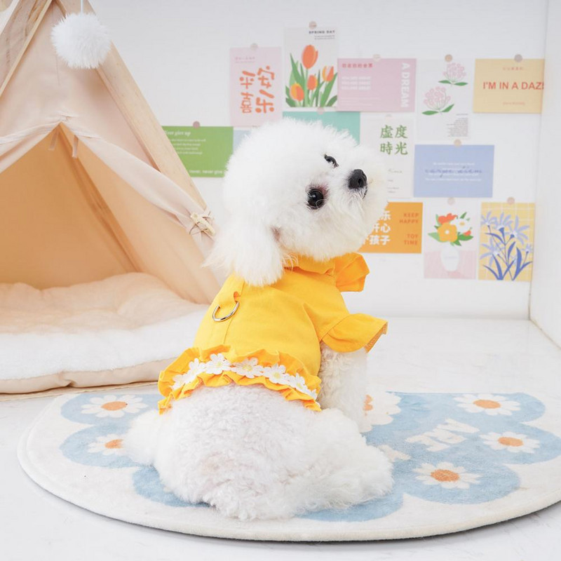 Μπλουζάκι για κατοικίδια Λευκά λουλούδια Διακόσμηση μπροστινό μπλουζάκι με βολάν γιακά Μπλουζάκι για κατοικίδια Άνοιξη Καλοκαίρι Μικρό μεσαίο σκύλο Ρούχα για κουτάβι