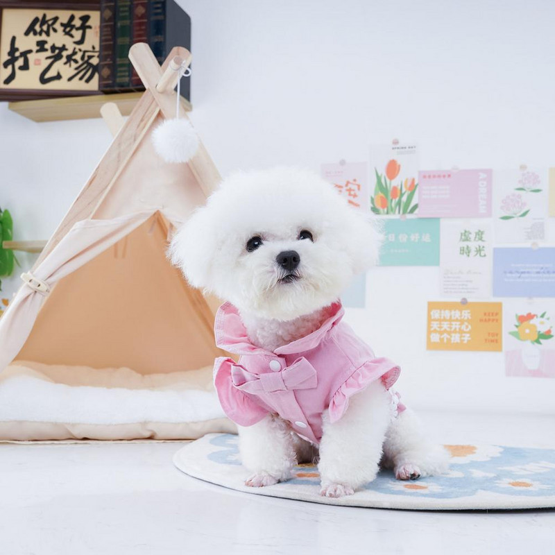 Μπλουζάκι για κατοικίδια Λευκά λουλούδια Διακόσμηση μπροστινό μπλουζάκι με βολάν γιακά Μπλουζάκι για κατοικίδια Άνοιξη Καλοκαίρι Μικρό μεσαίο σκύλο Ρούχα για κουτάβι