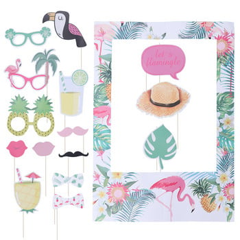 16 τμχ Πλαίσιο εικόνας Tropical Hawaiian Photo Booth Set Flamingo Pineapple Props Luau Party Supplies