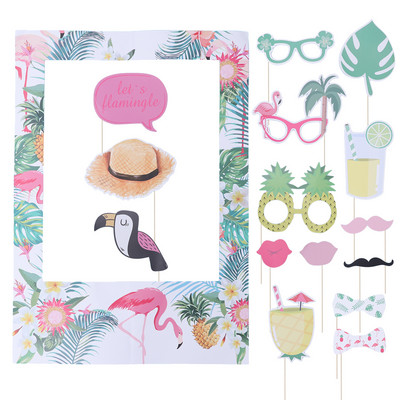 16 tk raam Pilt Tropical Hawaiian Photo Booth komplekt Flamingo ananassi rekvisiidid Luau peotarbed