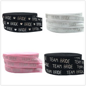 10 Yard 5/8" 15 mm sudraba folija TEAM BRIDE Print Foldover Elastīga FOE Spandex Band Matu kaklasaite galvas saite Tutu kleitas šūšanas apdare