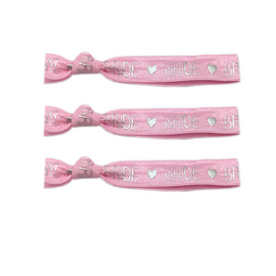 10 Yard 5/8" 15 mm sudraba folija TEAM BRIDE Print Foldover Elastīga FOE Spandex Band Matu kaklasaite galvas saite Tutu kleitas šūšanas apdare