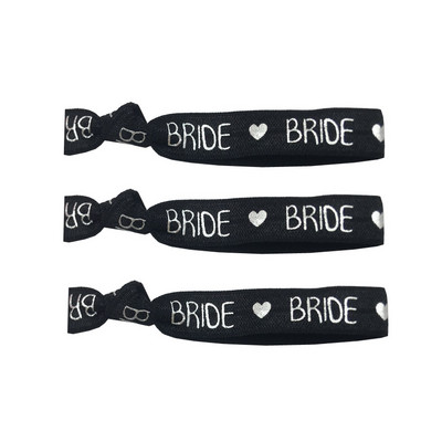 10 Yard 5/8" 15 mm sudraba folija TEAM BRIDE Print Foldover Elastīga FOE Spandex Band Matu kaklasaite galvas saite Tutu kleitas šūšanas apdare