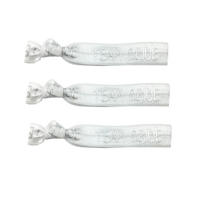 10 Yard 5/8" 15 mm sudraba folija TEAM BRIDE Print Foldover Elastīga FOE Spandex Band Matu kaklasaite galvas saite Tutu kleitas šūšanas apdare