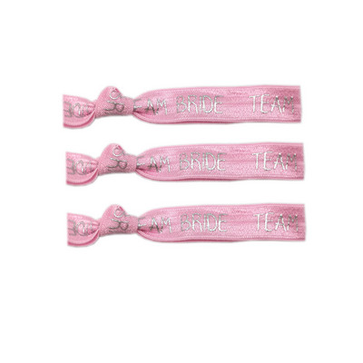 10 Yard 5/8" 15 mm sudraba folija TEAM BRIDE Print Foldover Elastīga FOE Spandex Band Matu kaklasaite galvas saite Tutu kleitas šūšanas apdare