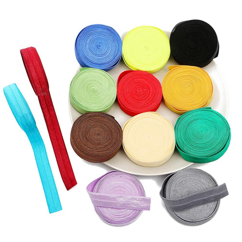 5 jardi 15 mm vienkrāsains, spīdīgs FOE salokāms elastīgs lentes matu lentes Galvas lentes Kleitas dekorēšana DIY šūšanas piederumi