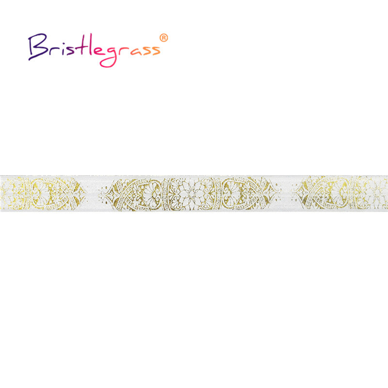 BRISTLEGRASS 2 5 10 Yard 5/8" 15 mm-es arany lótuszvirágú szőlőfólia nyomat, összehajtható, rugalmas FOE spandex szalagos hajkötő varrás