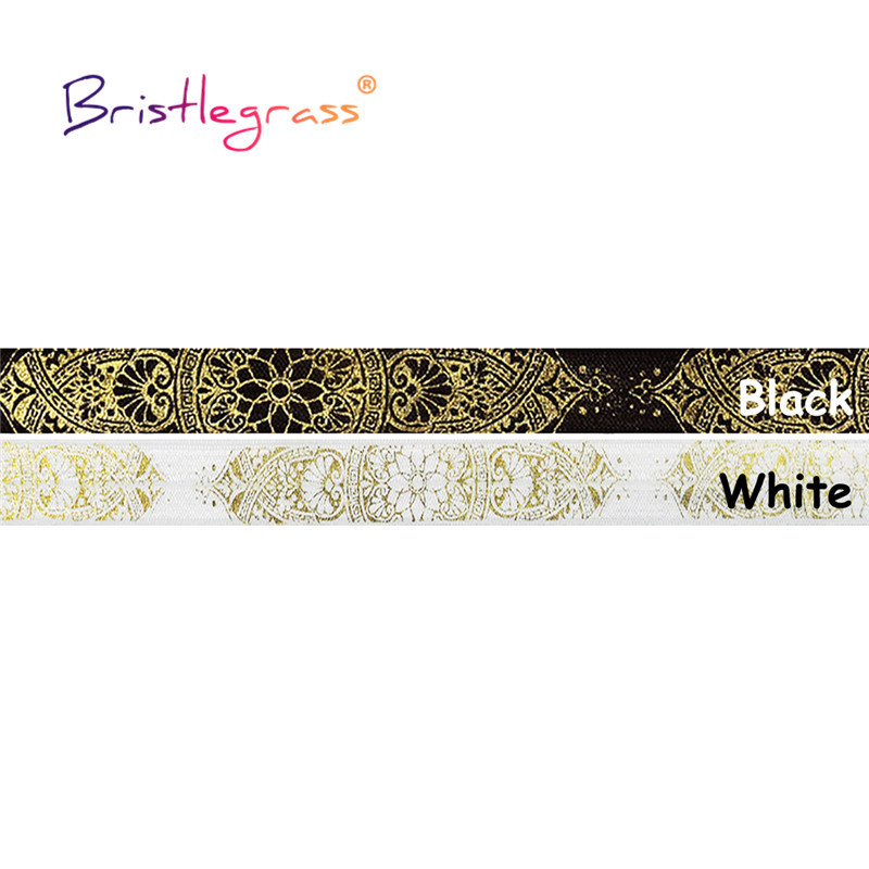 BRISTLEGRASS 2 5 10 Yard 5/8" 15 mm-es arany lótuszvirágú szőlőfólia nyomat, összehajtható, rugalmas FOE spandex szalagos hajkötő varrás