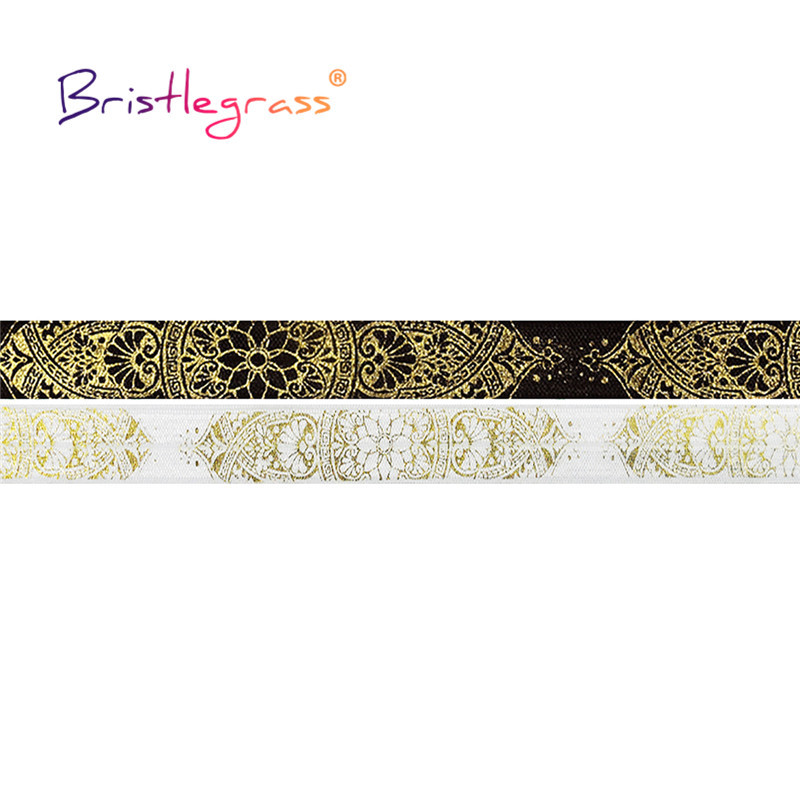 BRISTLEGRASS 2 5 10 Yard 5/8" 15 mm-es arany lótuszvirágú szőlőfólia nyomat, összehajtható, rugalmas FOE spandex szalagos hajkötő varrás
