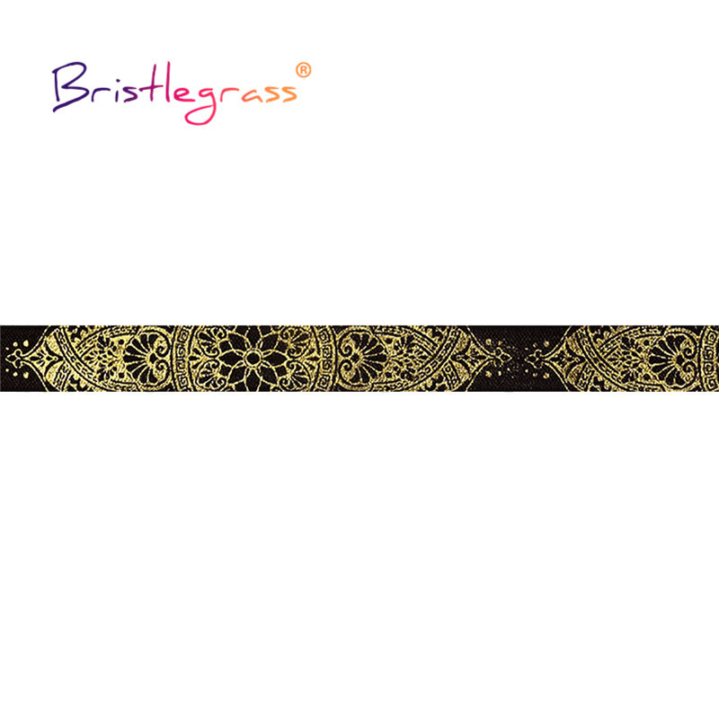 BRISTLEGRASS 2 5 10 Yard 5/8" 15 mm-es arany lótuszvirágú szőlőfólia nyomat, összehajtható, rugalmas FOE spandex szalagos hajkötő varrás