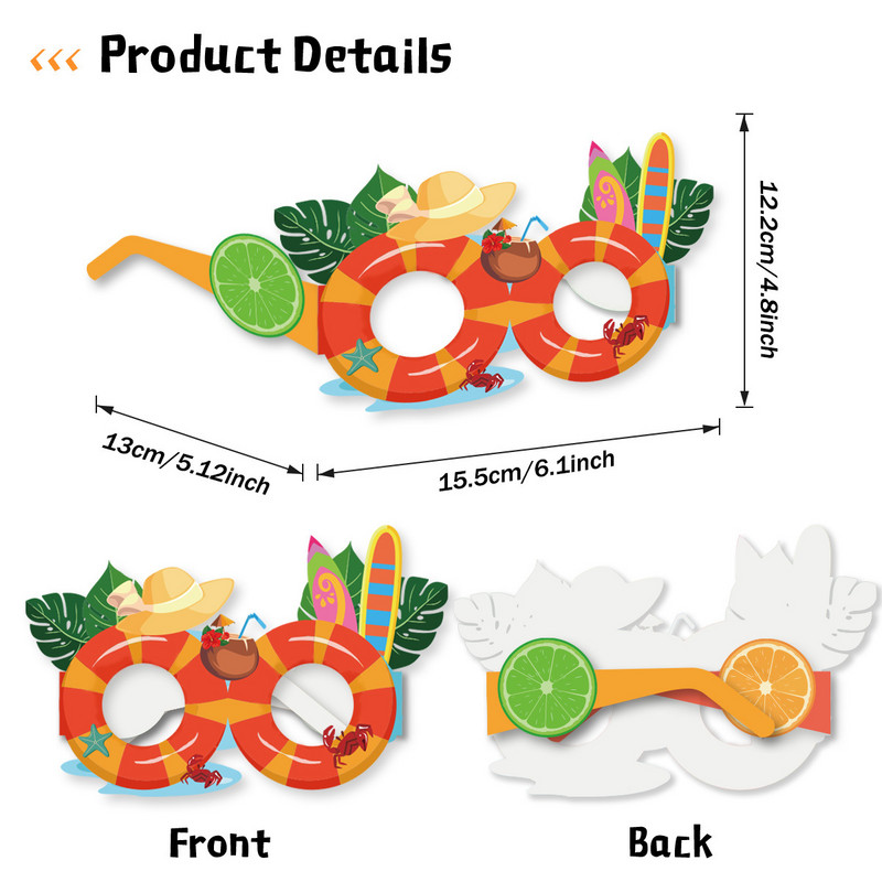 8db/szett Új hawaii parti szemüveg nagykereskedés fotó dekorációs kellékek flamingó ananász papír szemüveg Vicces dekorációs szemüveg