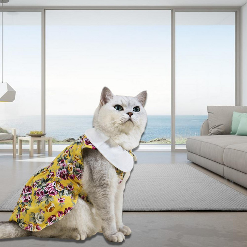 Mājdzīvnieku apģērbi Viegls, elegants kaķēns kucēns ar ziedu apdruku Princeses kleita elpojoša kokvilnas kaķu princeses kleita mājdzīvnieku izstrādājums