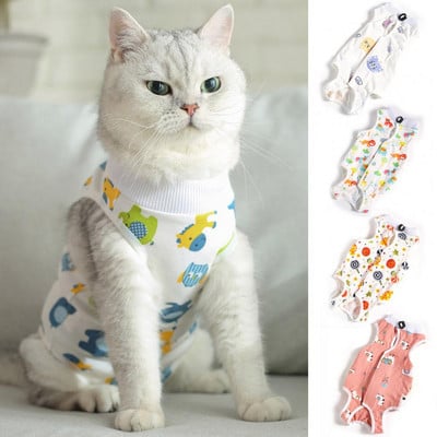 Costum de înțărcare pentru pisici, model de desene animate, anti-ling, prietenos cu pielea pentru animale de companie, costum de recuperare chirurgicală, respirabil, vestă elastică, protecție împotriva rănilor