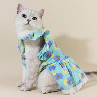 Kaķu svārki Mājdzīvnieku ziedu svārki Mājdzīvnieku mežģīņu svārki Sadrumstaloti ziedu svārki korejiešu stilā Ērti, saldai ādai draudzīgi mājdzīvnieku piederumi