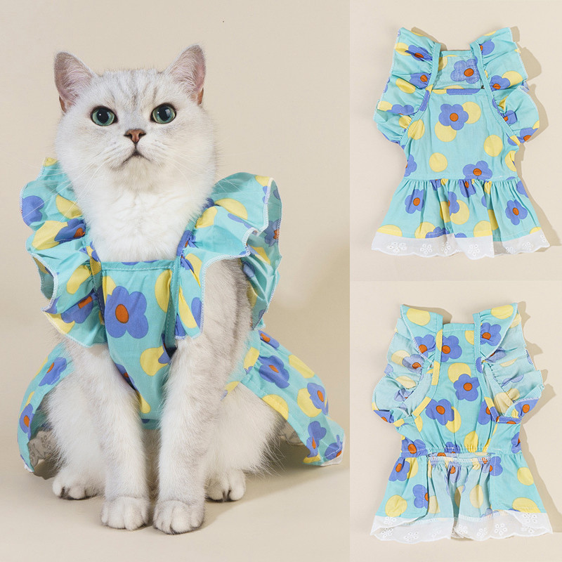 Kaķu svārki Mājdzīvnieku ziedu svārki Mājdzīvnieku mežģīņu svārki Sadrumstaloti ziedu svārki korejiešu stilā Ērti, saldai ādai draudzīgi mājdzīvnieku piederumi