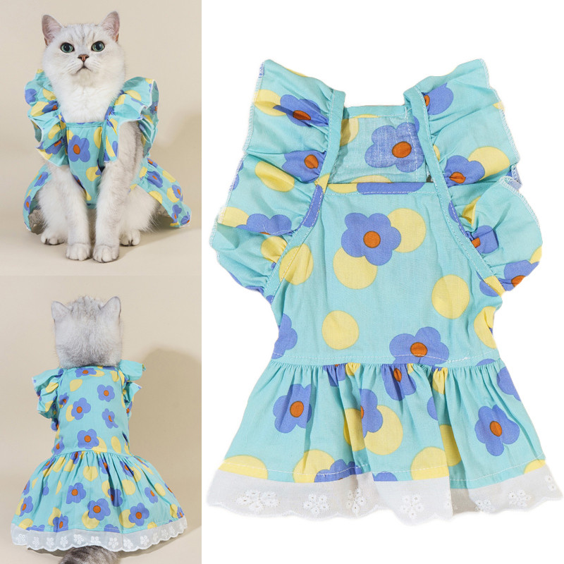 Kaķu svārki Mājdzīvnieku ziedu svārki Mājdzīvnieku mežģīņu svārki Sadrumstaloti ziedu svārki korejiešu stilā Ērti, saldai ādai draudzīgi mājdzīvnieku piederumi