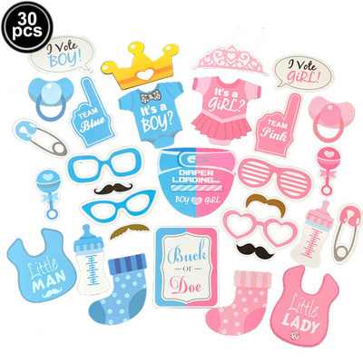30db Fiús vagy lányos fényképes kellékek Nemek feltárása partikellékek Fiúk Üdvözöljük otthon Oh Baby Shower Dekorációs fogantyú