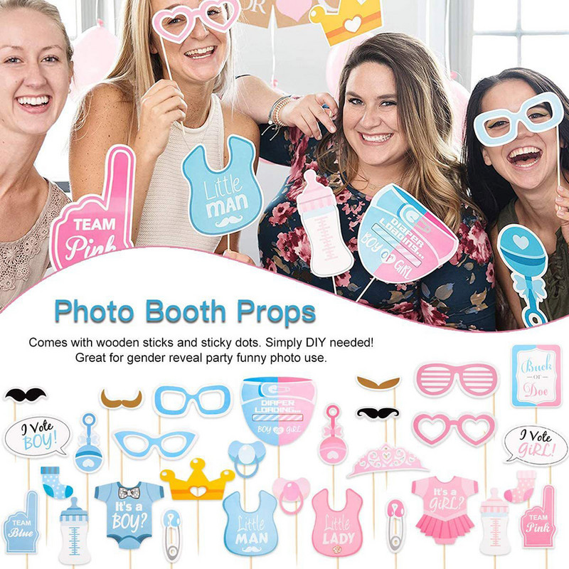 30db Fiús vagy lányos fényképes kellékek Nemek feltárása partikellékek Fiúk Üdvözöljük otthon Oh Baby Shower Dekorációs fogantyú