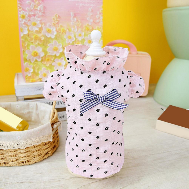 Suņu krekls Stilīgs, spilgtas krāsas volāniem piedurknēm ar ziedu apdruku Mājdzīvnieku suņu veste Vasaras apģērbs Ikdienas apģērbs Mājdzīvnieku T-krekls Mājdzīvnieku veste