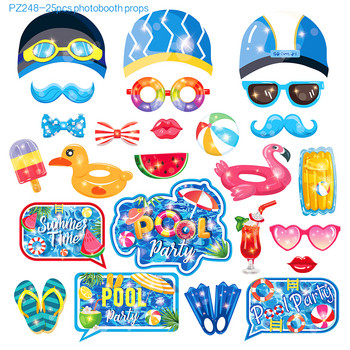 25Pcs Hawaii Summer Time Swimming Pool Fruit Happy Birthday Party Paper Photo Booth Reps Kids Baby Shower Party Decorations