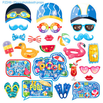 25Pcs Hawaii Summer Time Swimming Pool Fruit Happy Birthday Party Paper Photo Booth Reps Kids Baby Shower Party Decorations