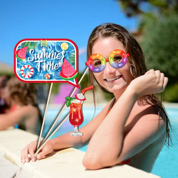 25Pcs Hawaii Summer Time Swimming Pool Fruit Happy Birthday Party Paper Photo Booth Reps Kids Baby Shower Party Decorations
