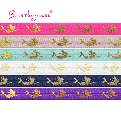BRISTLEGRASS 2 Yard 5/8" 15mm Sirenă Floare Dot Buze Folie Imprimare Foldover Elastic FOE Spandex Bandă Păr Cravată Rochie DIY Cusut Trim