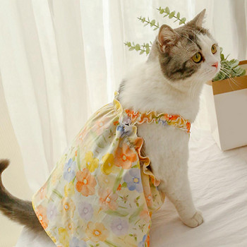 Καλοκαιρινό λεπτό φόρεμα για κατοικίδια Ζωγραφική με λουλούδια Βολάν με λουλούδια ελαφριά αμάνικα μικρού μεσαίου μεγέθους σκυλί Ρούχα μπλουζάκι για κουτάβι γάτα