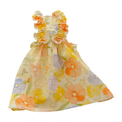 Nyári vékony kisállat ruha olajfestmény virágmintás fodros pánt könnyű ujjatlan kis közepes kutya kölyök macska póló ruhák