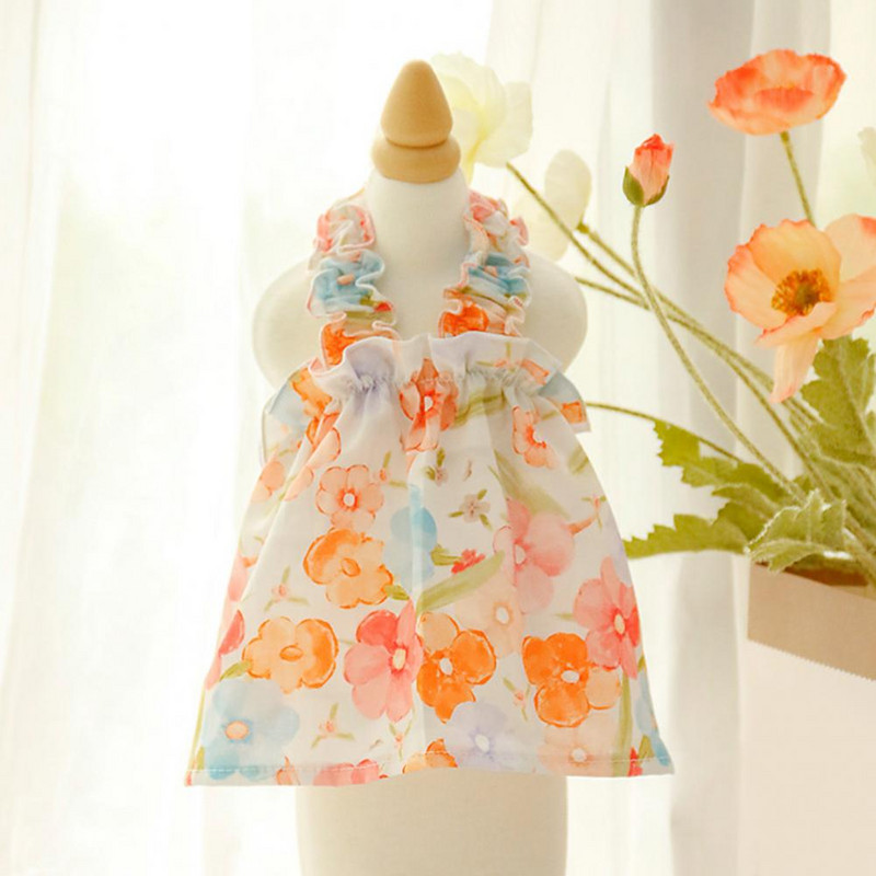 Nyári vékony kisállat ruha olajfestmény virágmintás fodros pánt könnyű ujjatlan kis közepes kutya kölyök macska póló ruhák