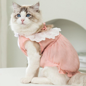Модна котешка рокля Очарователна рокля за домашни любимци Рокля с яка с дантелени шевове Домашно куче Летни дрехи Рокля на котка Принцеса