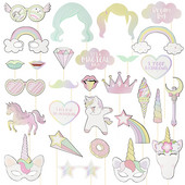 29db/szett Unicorn Party Photo Booth kellékek Szivárvány Unicornio Theme Gyerekek 1. Születésnapi Party Dekorációk Babazuhany kellékek