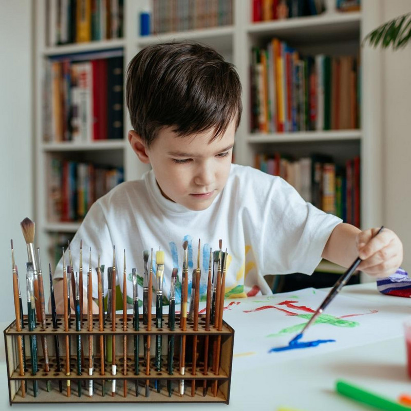 Daugiafunkcinis medinis 67 skylių makiažo meistras Dažų teptuko laikiklis laikymo lentynėlė konteinerių dėžutė Dėklas Piešimo priedai Namų reikmenys